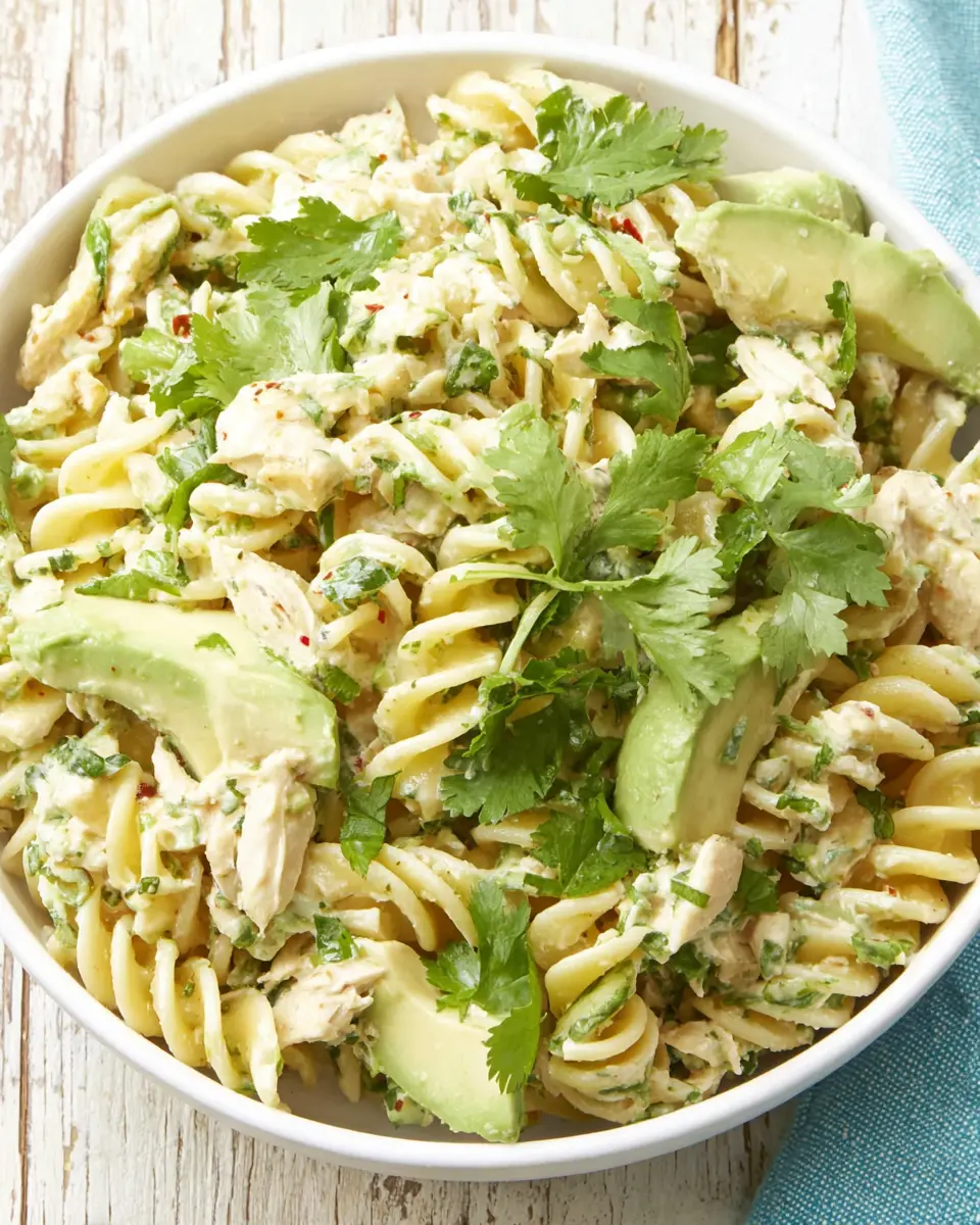 Chicken Avocado Pasta Salad close up