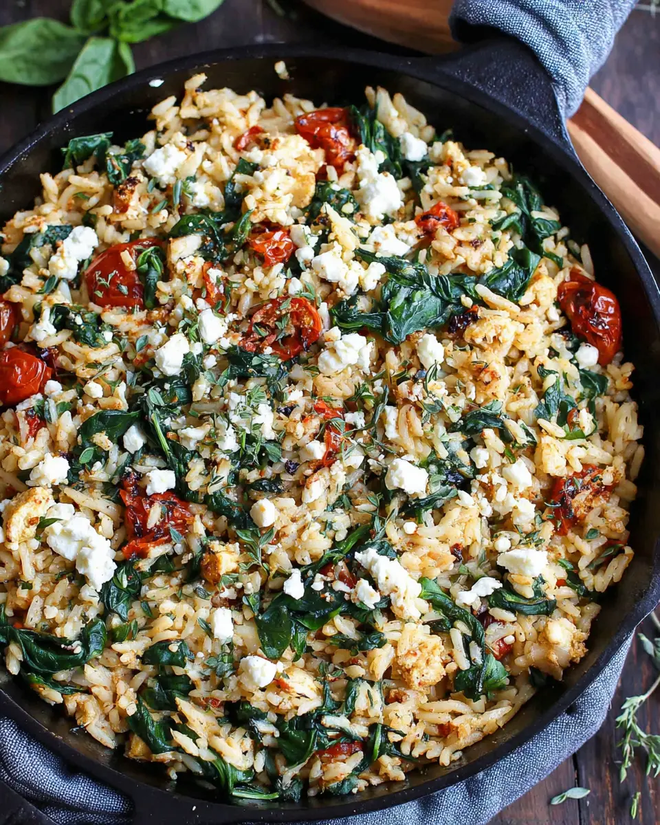 Chicken Spinach Feta Rice close up