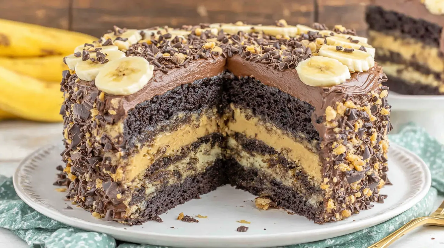 Chocolate Banana Layer Cake final presentation