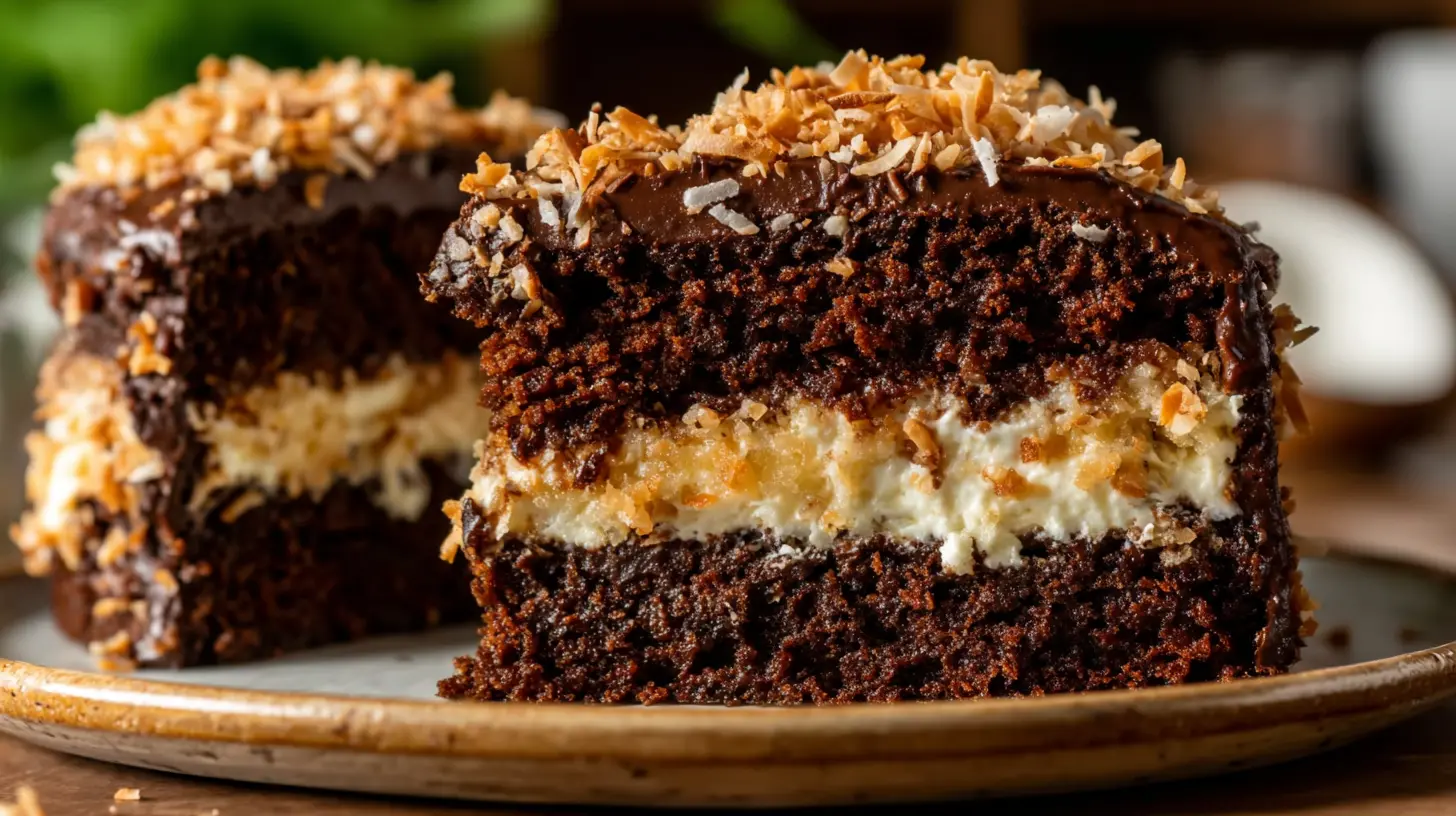 Chocolate Coconut Cream Cake final presentation