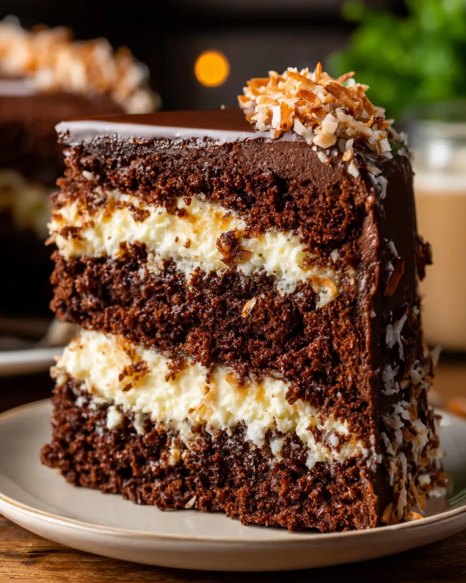 Chocolate Coconut Cream Cake close up