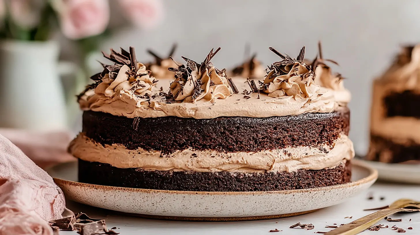 Chocolate Espresso Layer Cake final presentation