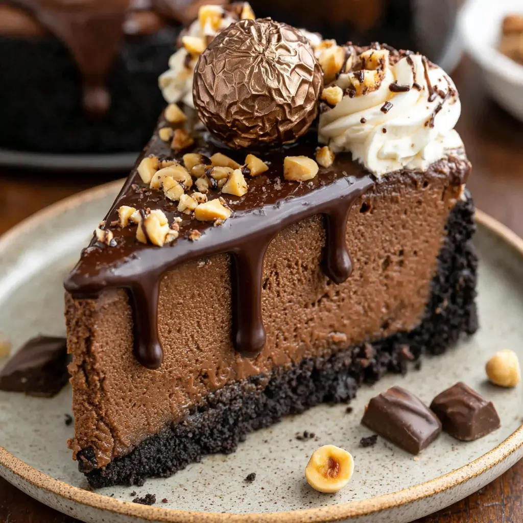 Chocolate Hazelnut Cheesecake Cake final presentation