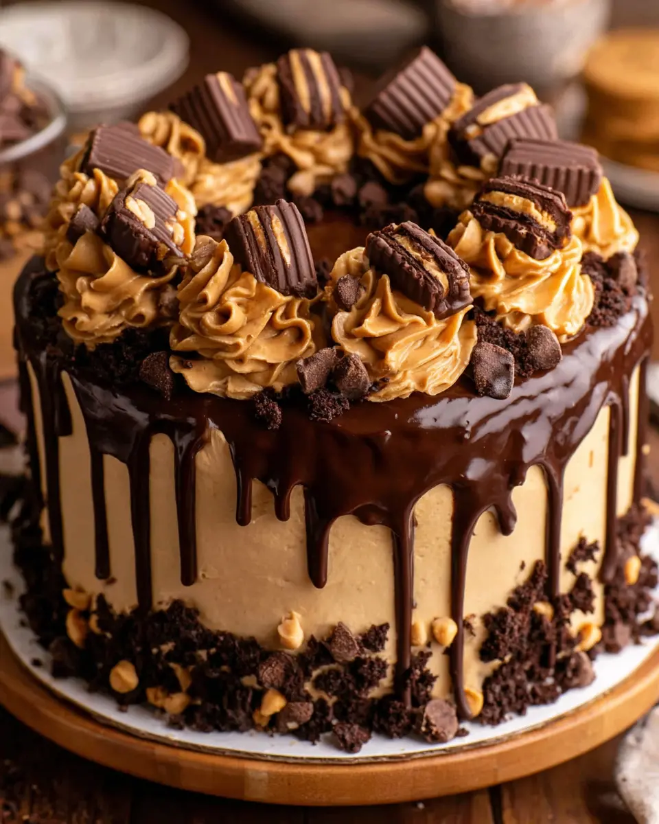 Chocolate Peanut Butter Drip Cake close up