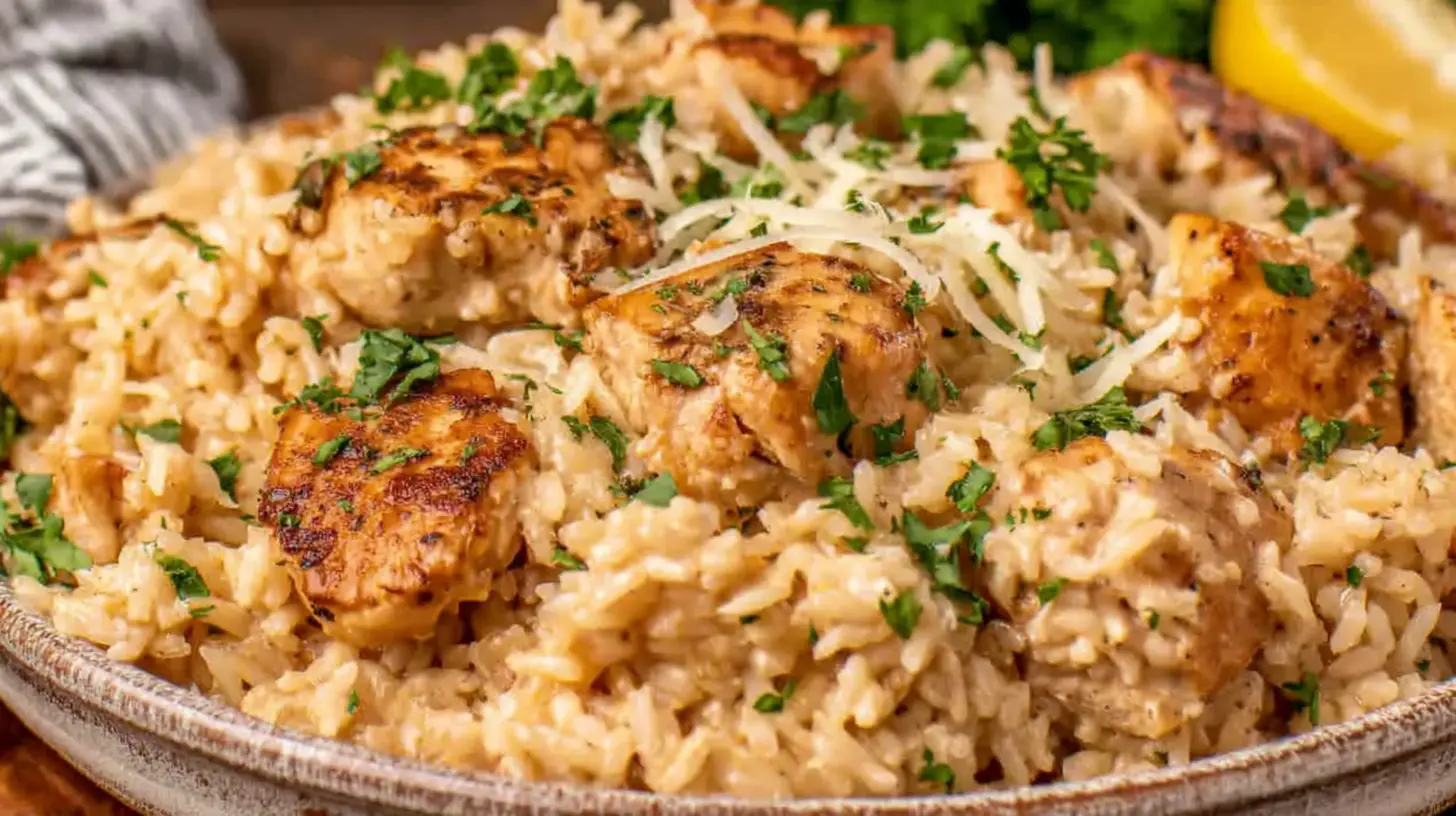 Creamy Garlic Chicken Rice Bake final presentation