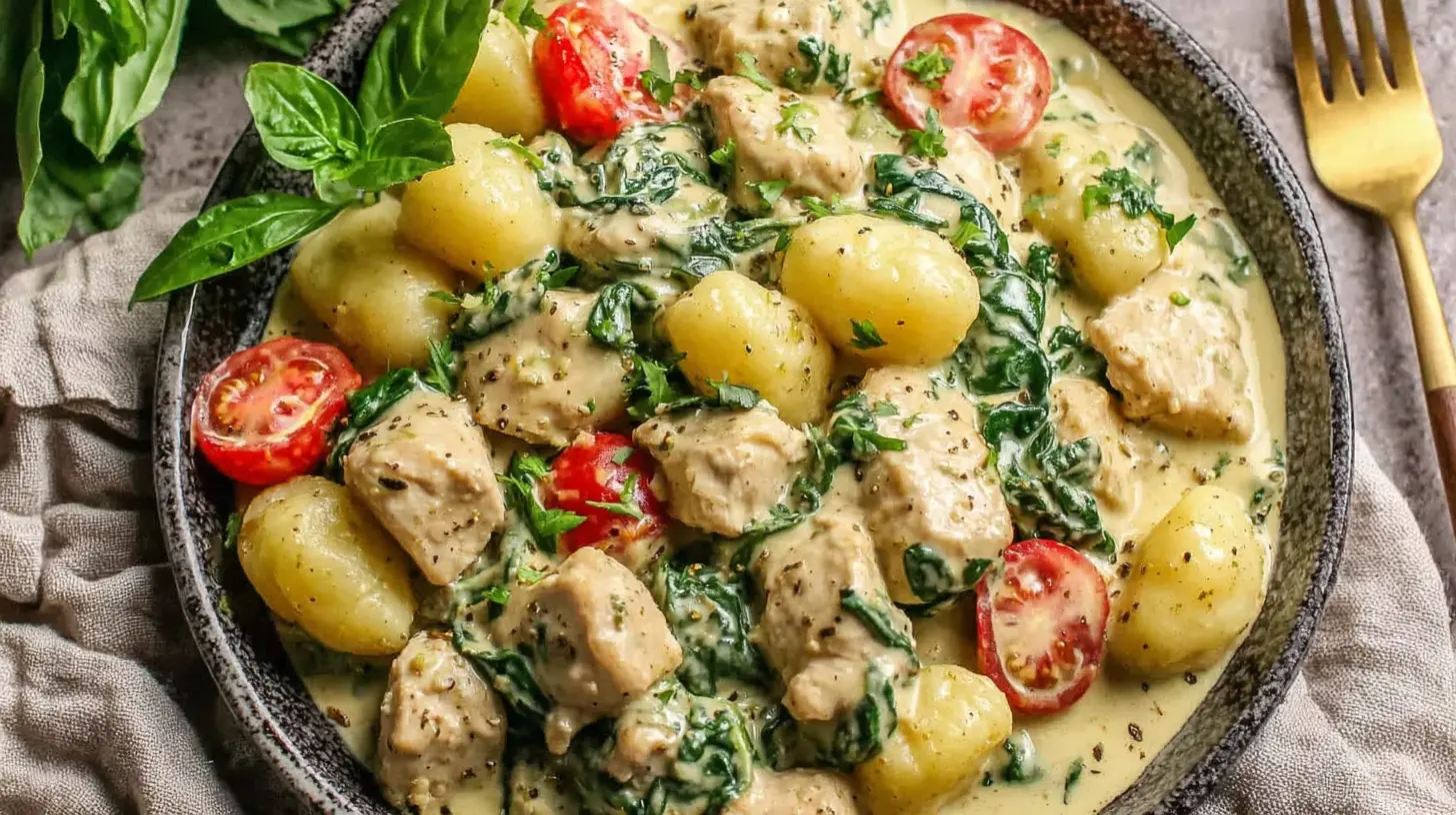 Creamy Lemon Chicken Gnocchi final presentation
