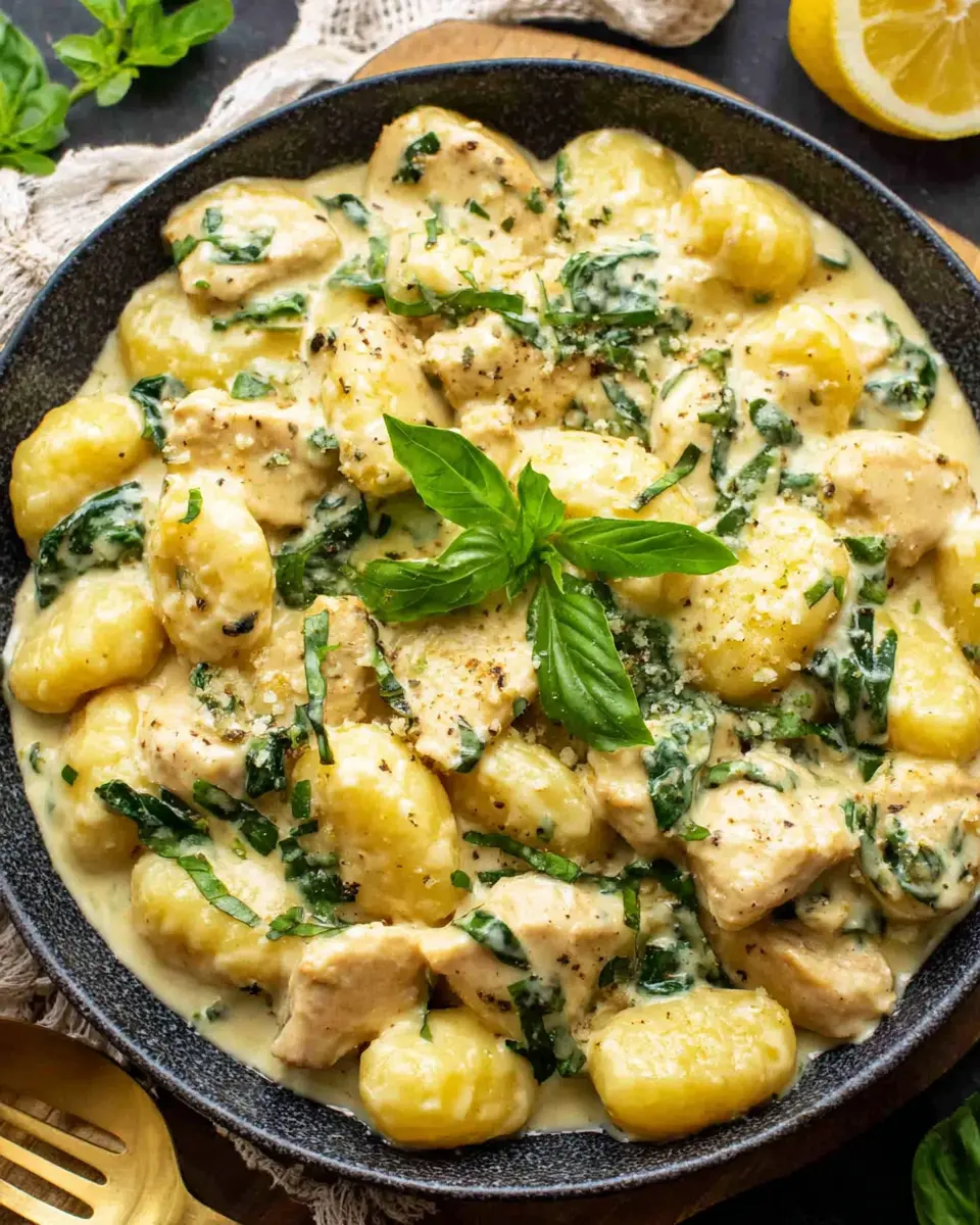 Creamy Lemon Chicken Gnocchi close up