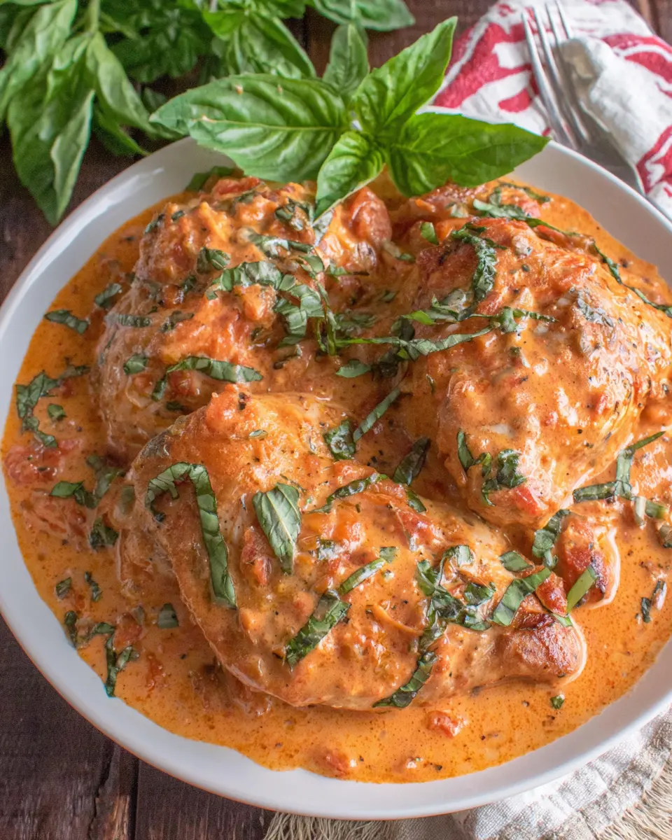 Creamy Tomato Basil Chicken close up