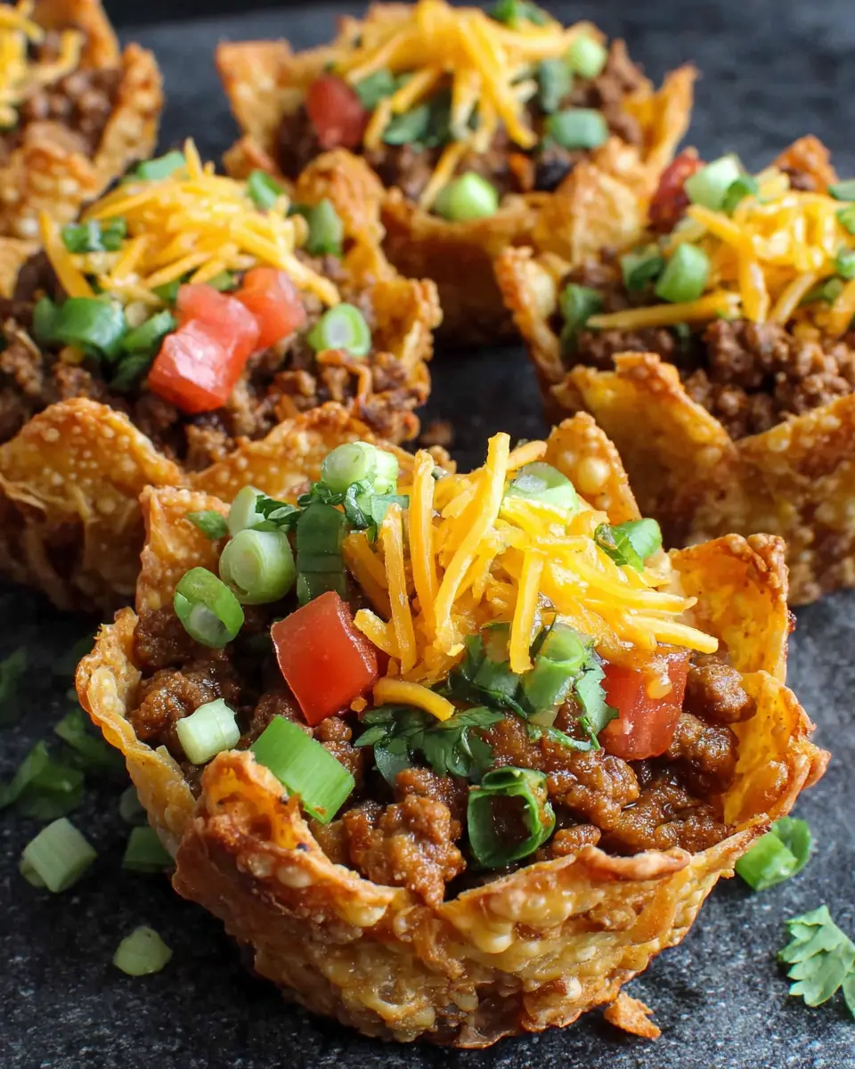 Crispy Beef Taco Cups close up