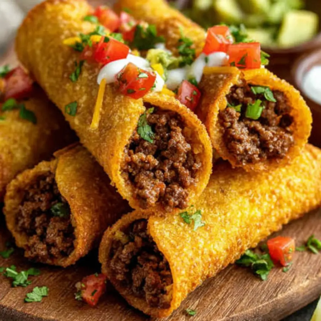 crispy beef taco wraps close up
