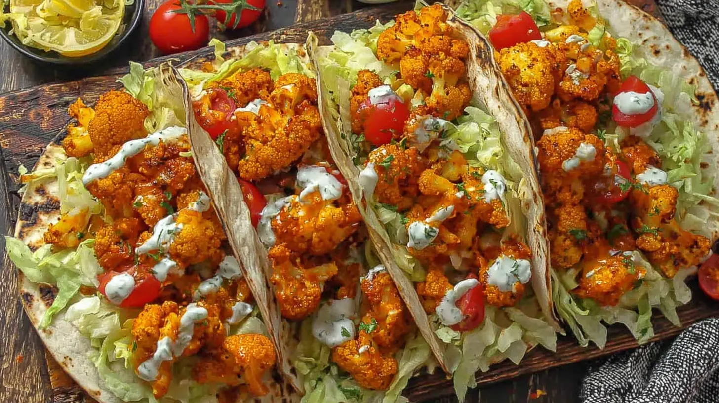 Crispy Buffalo Cauliflower Wrap final presentation