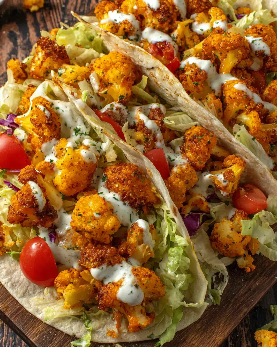 Crispy Buffalo Cauliflower Wrap close up