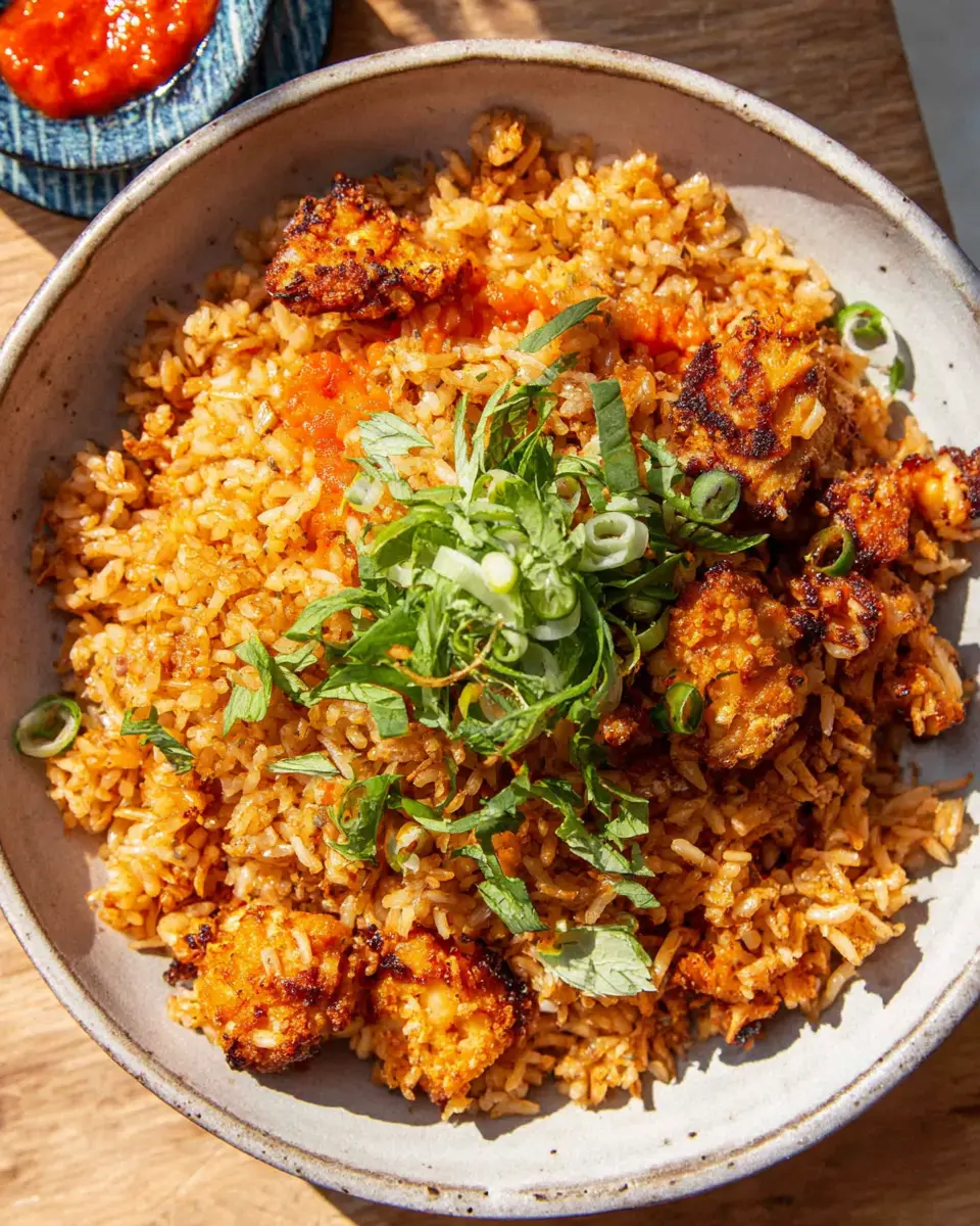 Crispy Chicken Rice Bowl close up