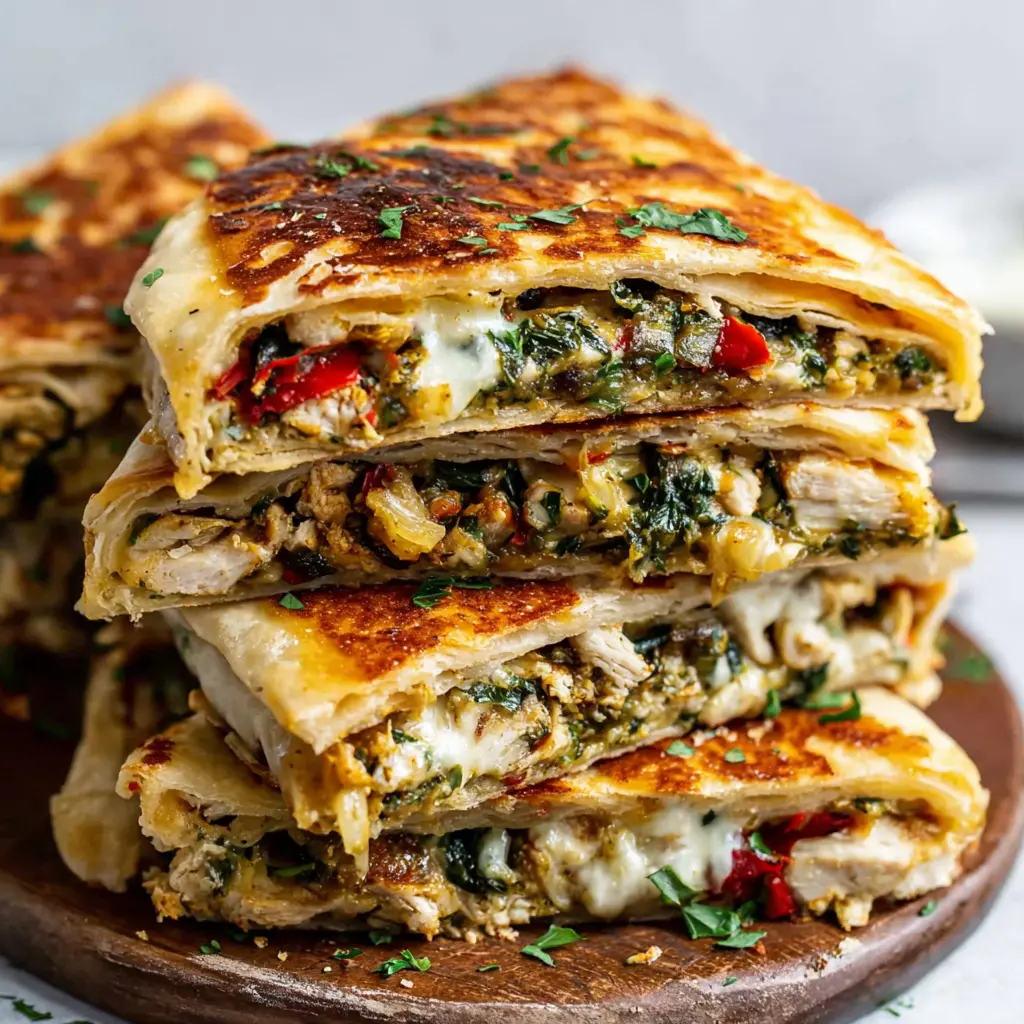 Crispy Chicken Stuffed Flatbread final presentation