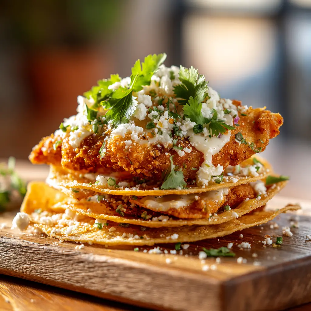 Crispy Chicken Tortilla Stack final presentation