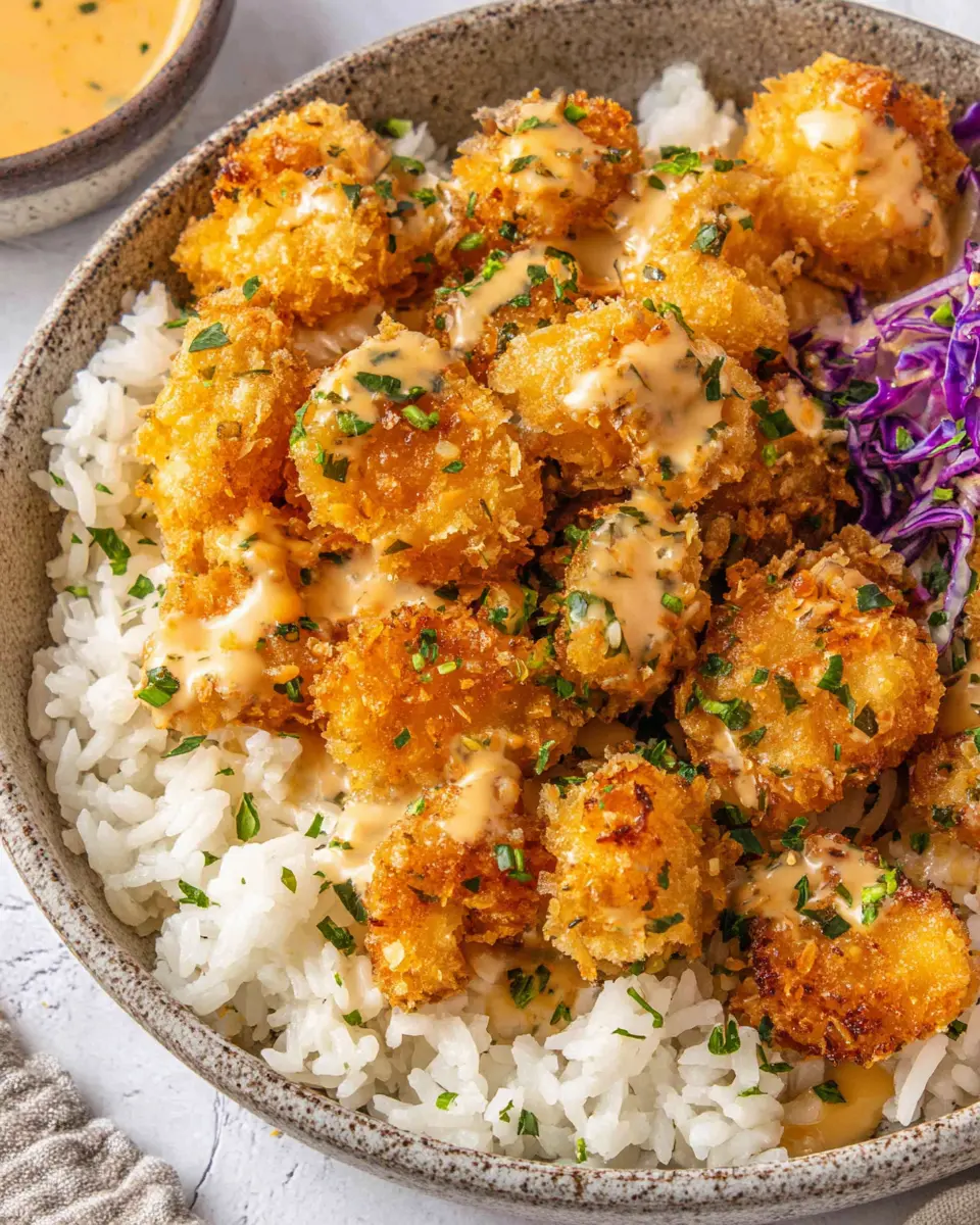 Crispy Rice Chicken Bowl close up