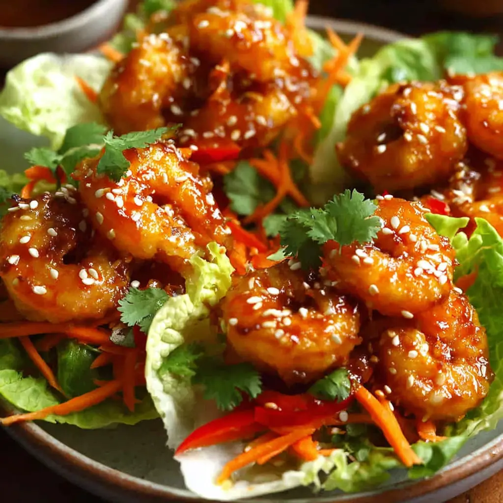 crispy shrimp lettuce wraps close up