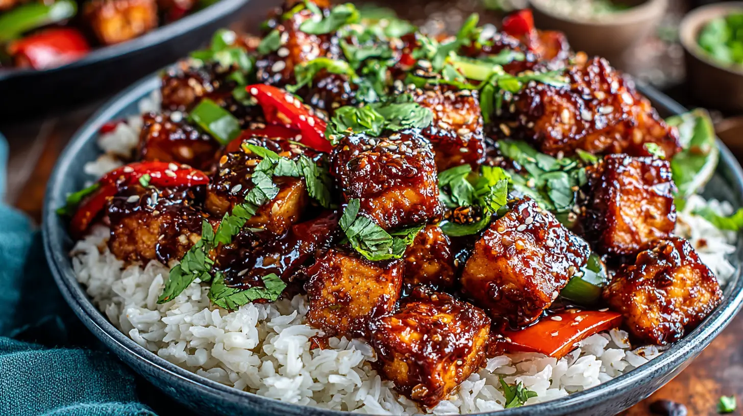 Crispy Sweet Chili Tofu Bowl final presentation