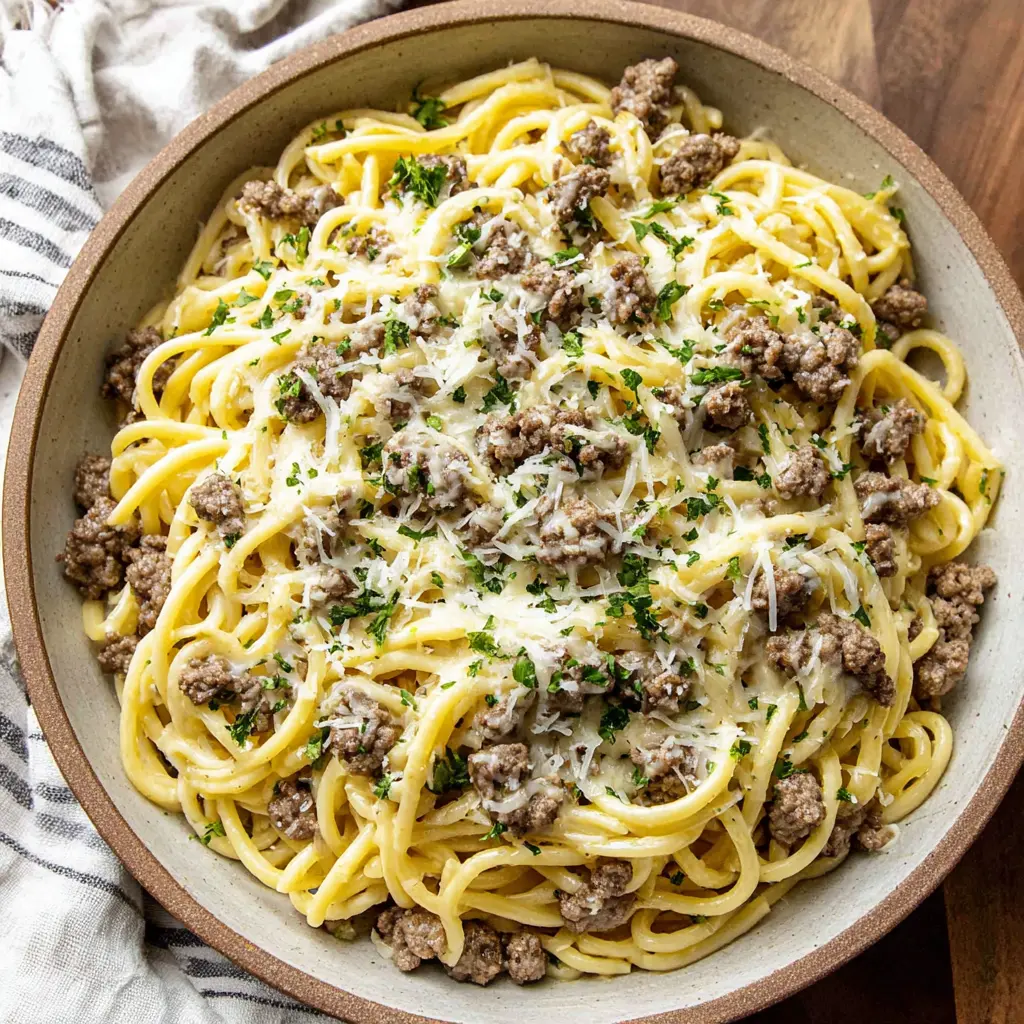 Garlic Butter Beef Noodles final presentation