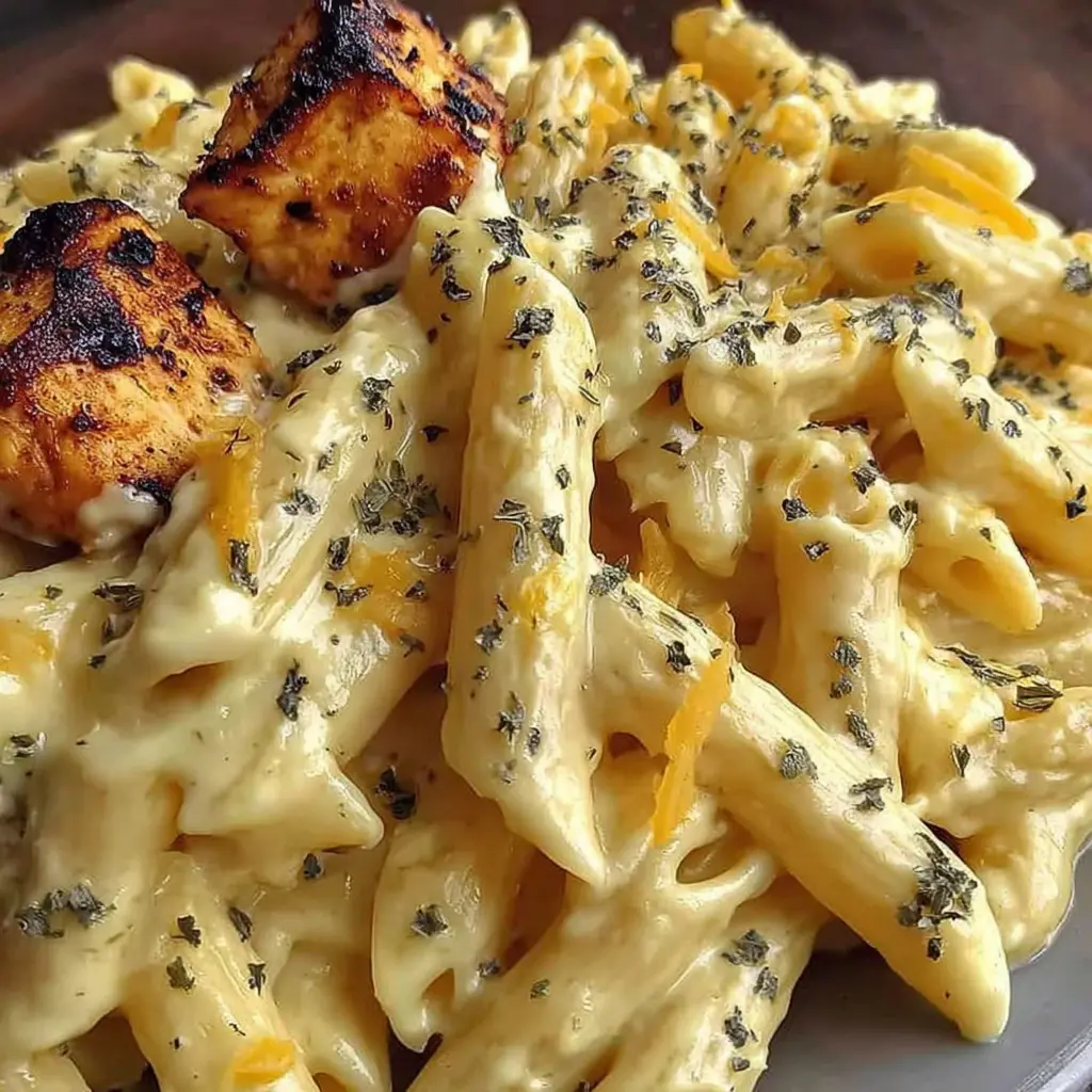 Garlic Butter Chicken Alfredo Rice close up