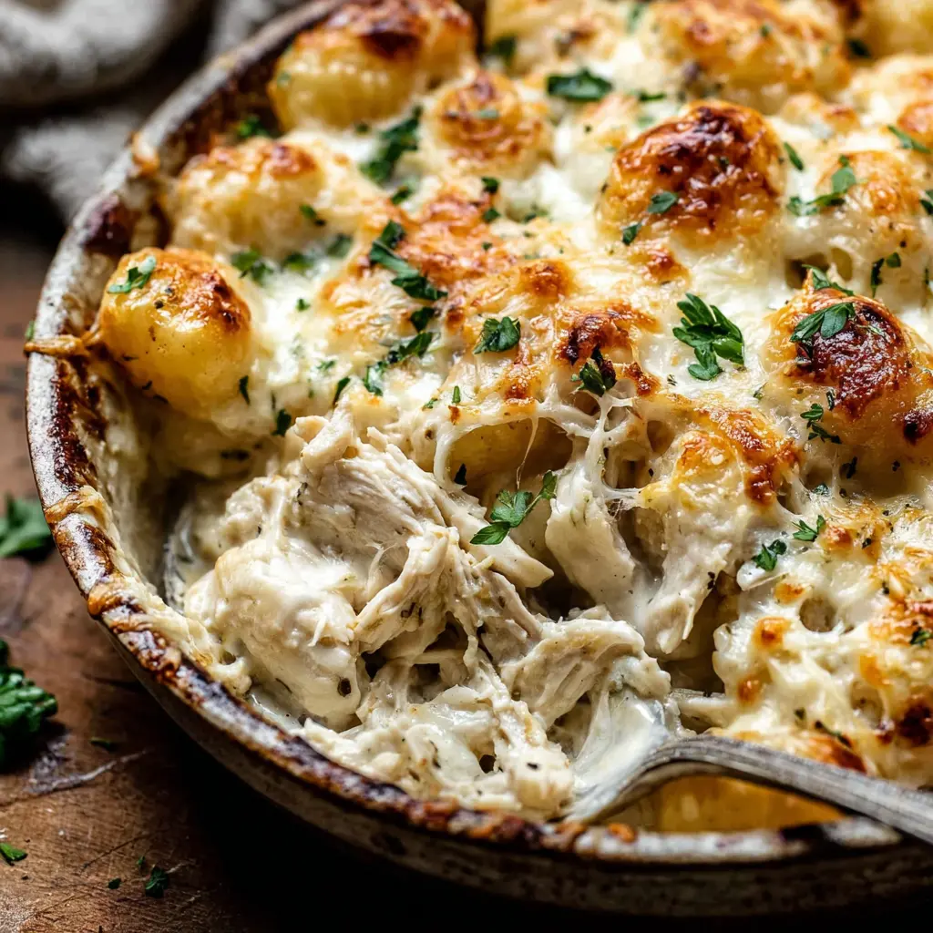 Garlic Butter Chicken Gnocchi Bake final presentation