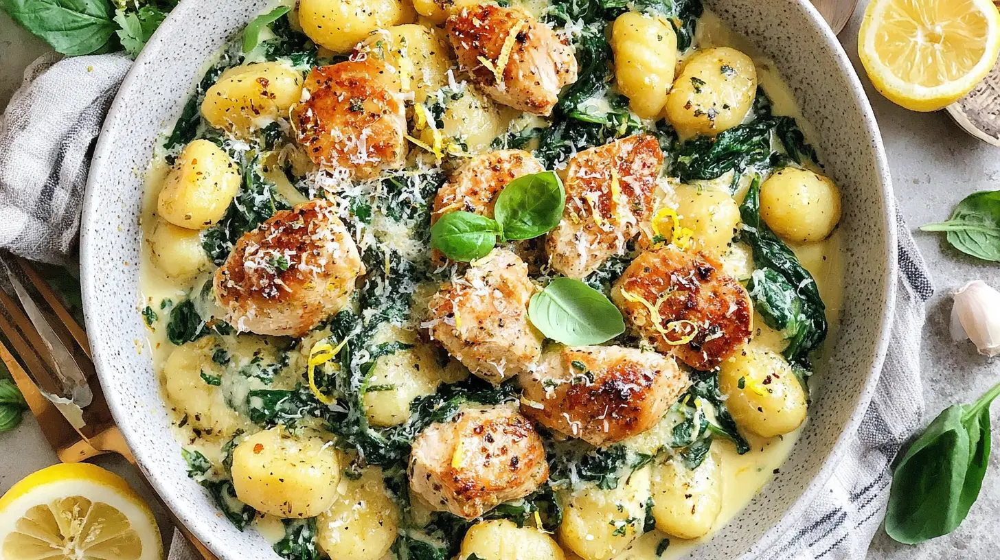 Garlic Butter Chicken Gnocchi Bowl final presentation