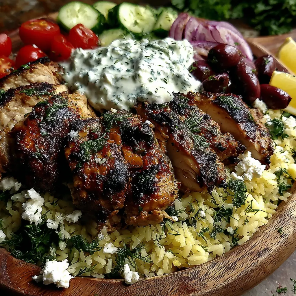 Greek Lemon Rice Chicken Bowl final presentation