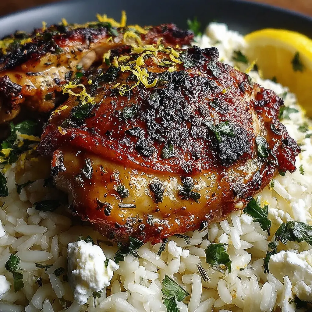 Greek Lemon Rice Chicken Bowl close up