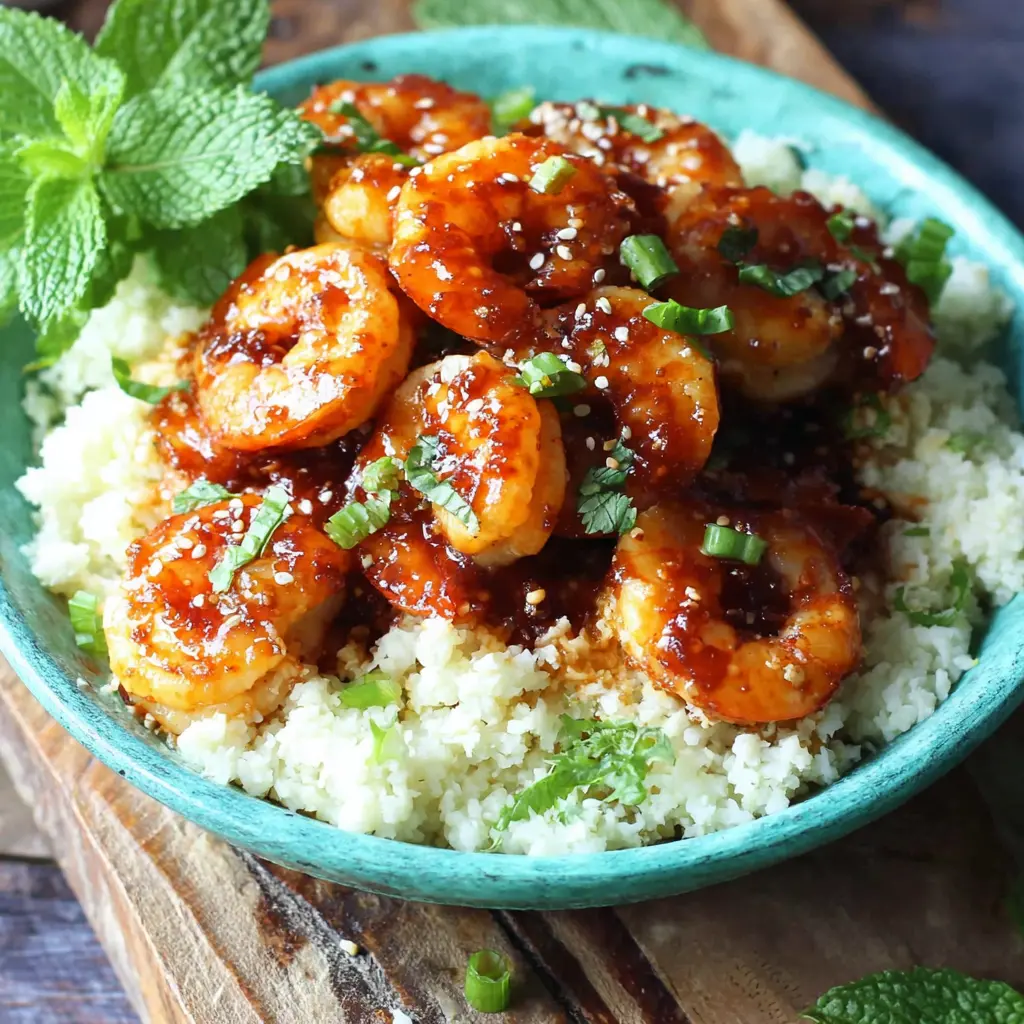 Honey Sriracha Shrimp Bowl final presentation