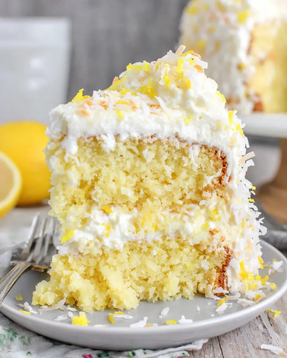 Lemon Coconut Cream Cake close up