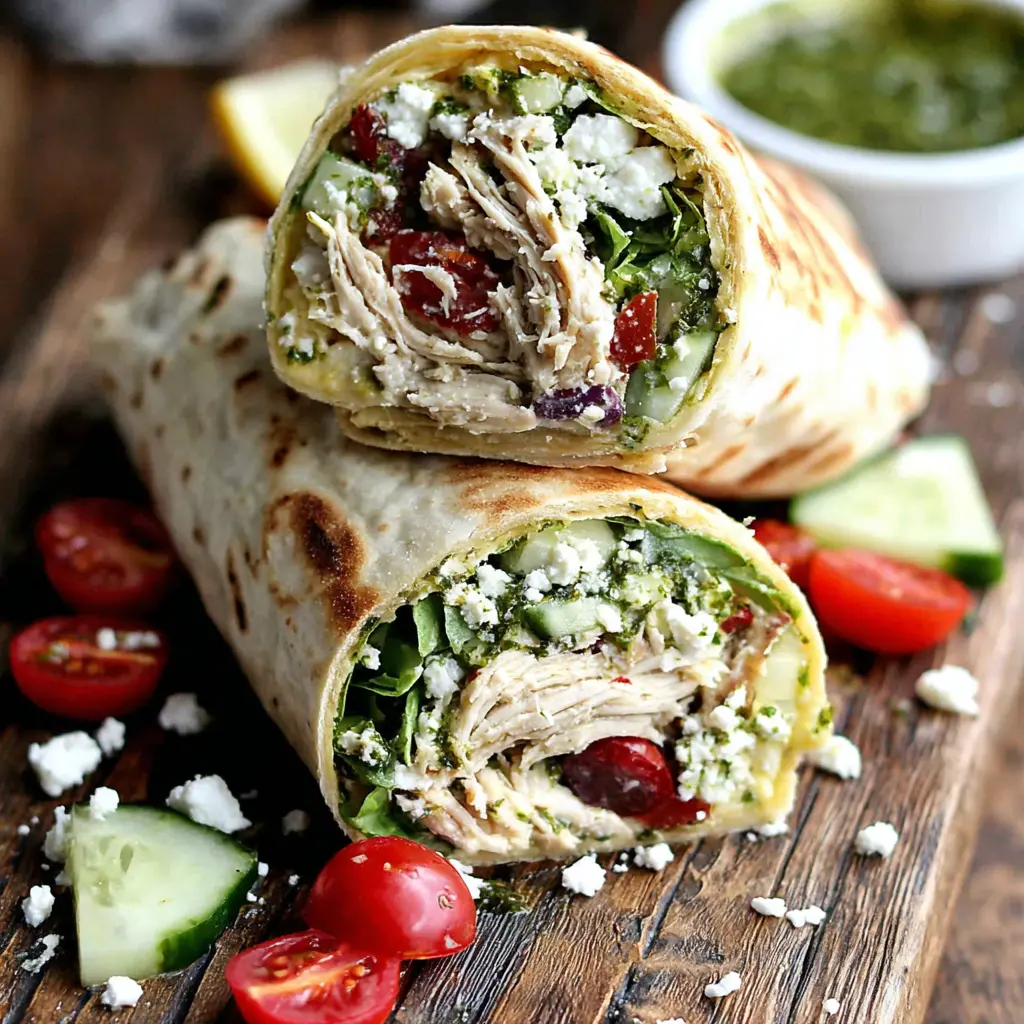 Mediterranean Chicken Hummus Wrap final presentation on a board