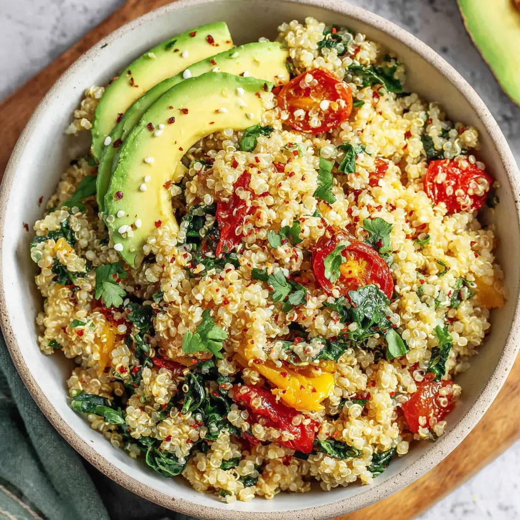 quinoa avocado power bowl close up