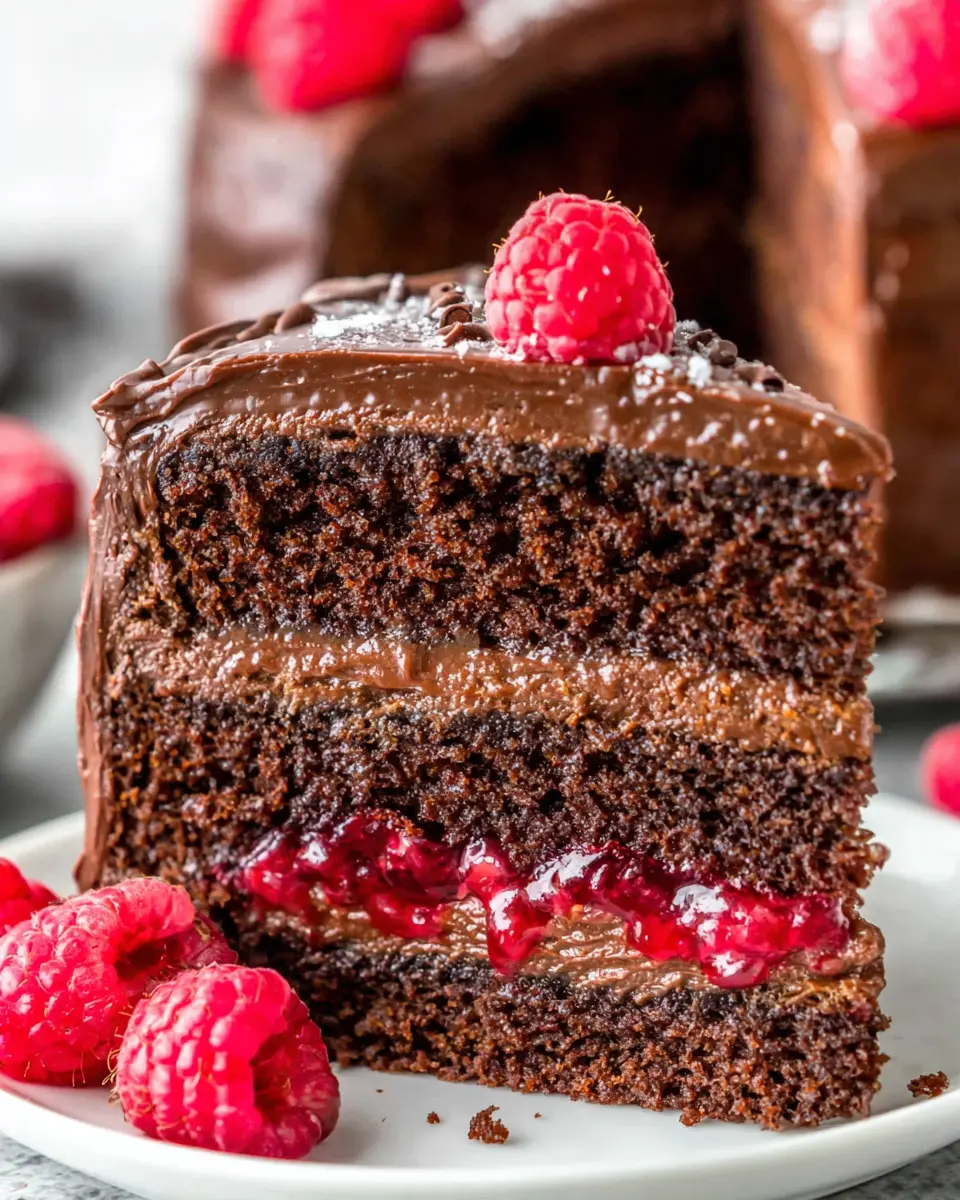 Raspberry Chocolate Layer Cake close up