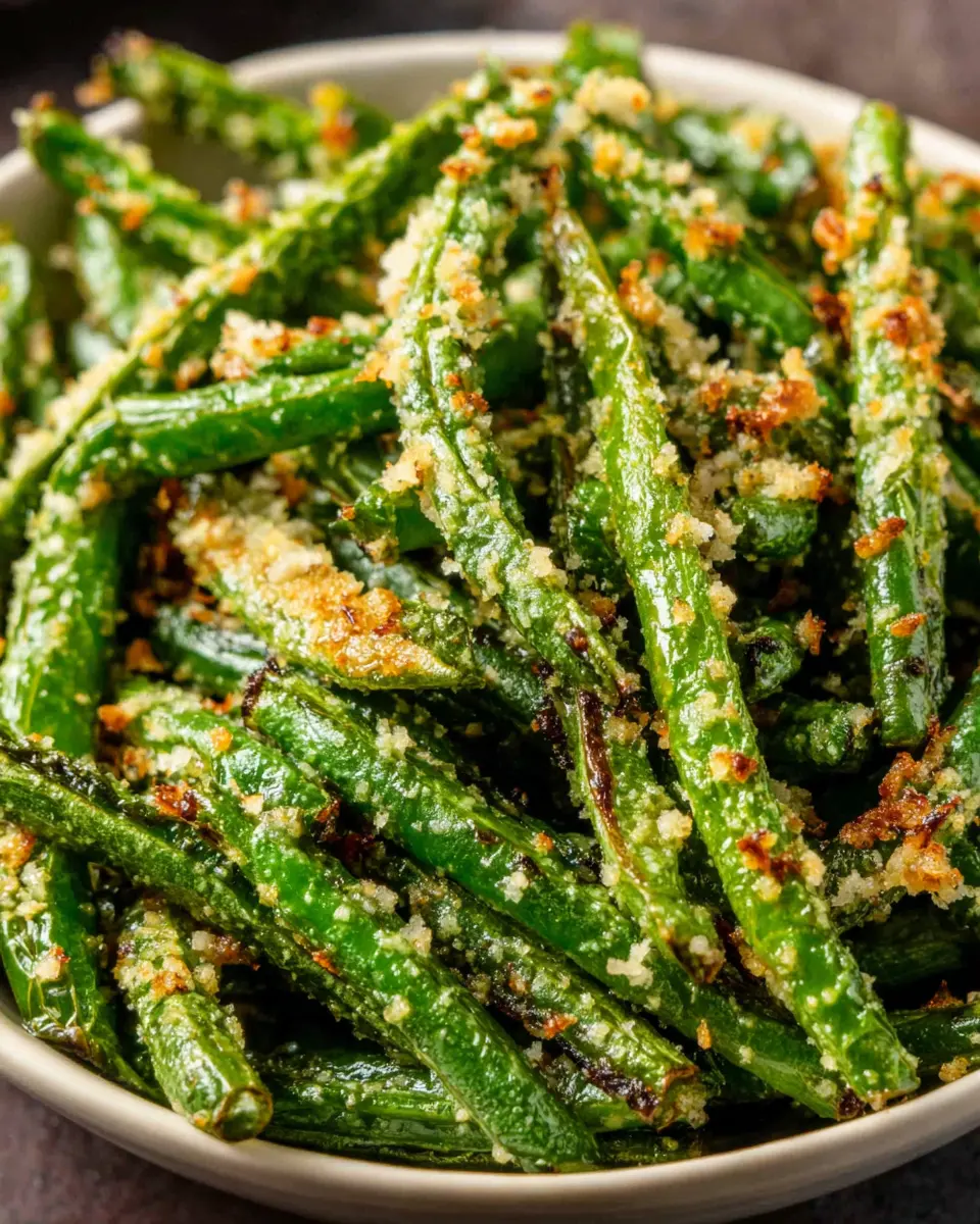 Roasted Garlic Green Beans close up