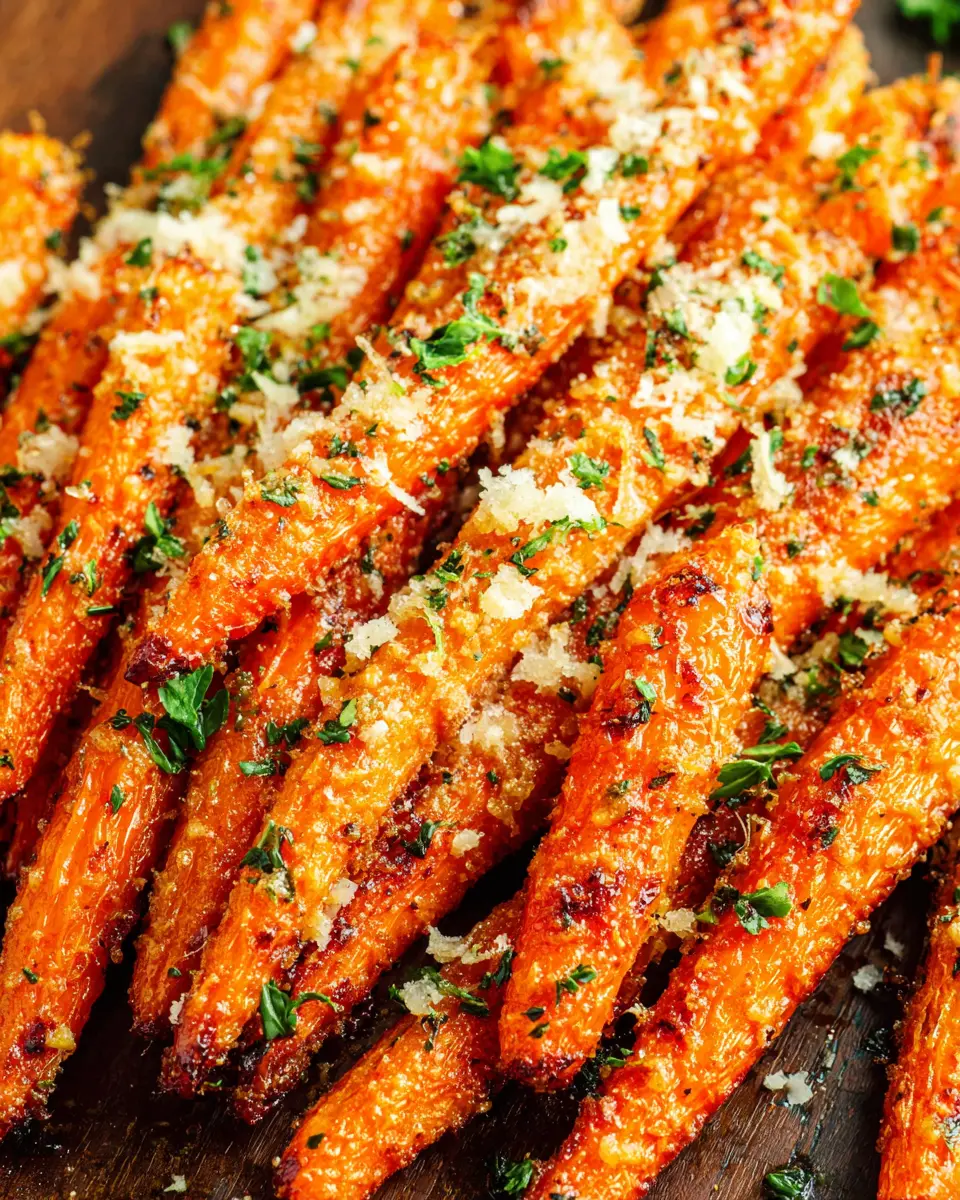 Roasted Garlic Parmesan Carrots close up