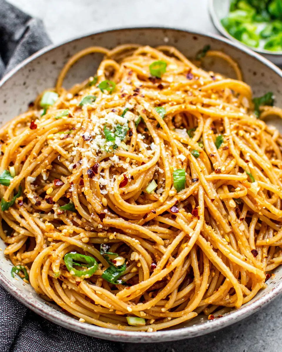 Spicy Garlic Noodle Stir Fry close up