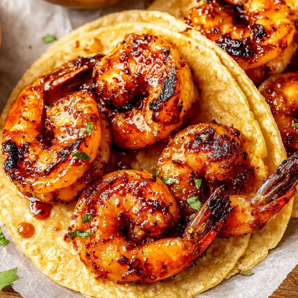 Spicy Honey Shrimp Tacos close up