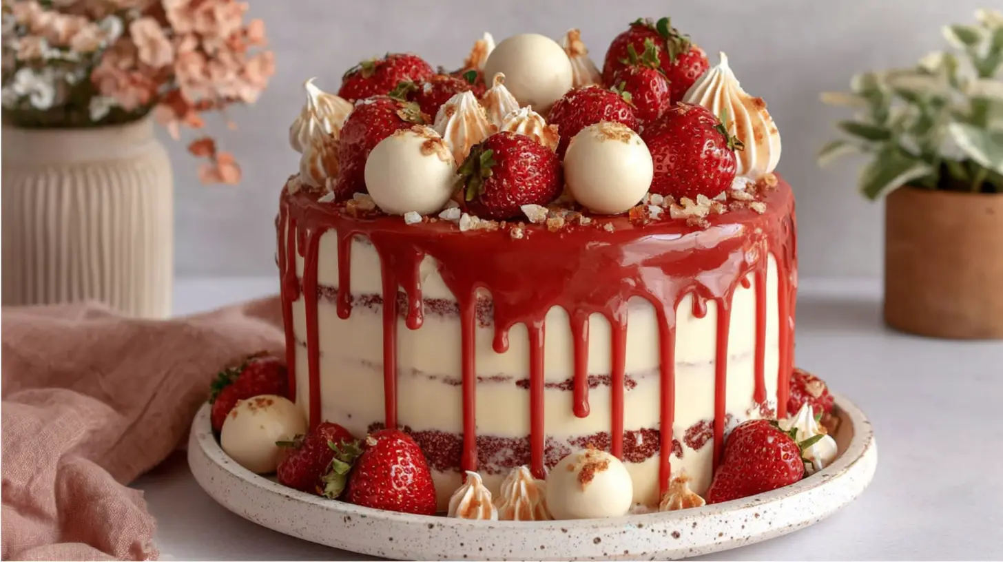 Strawberry Lemon Drip Cake final presentation