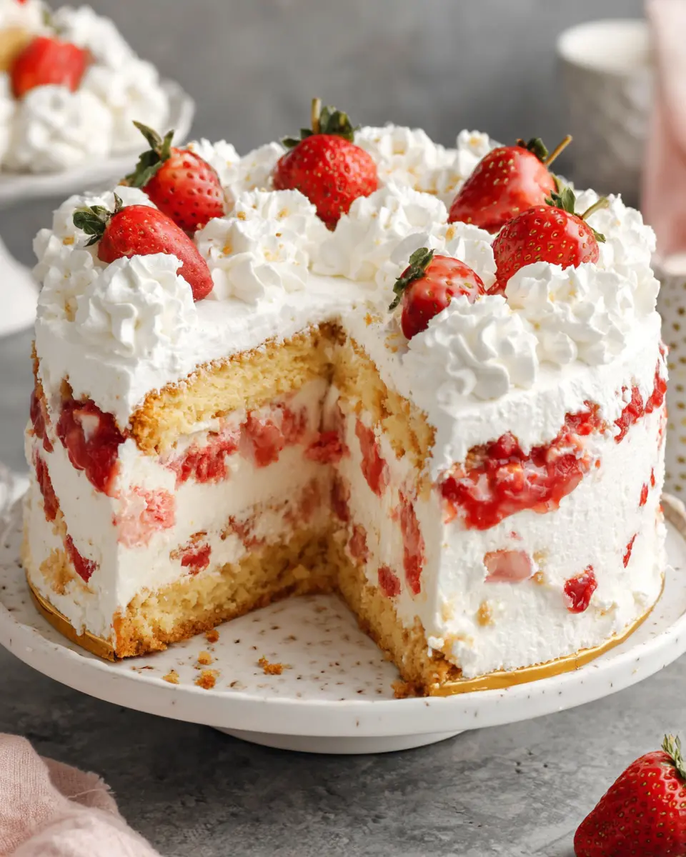 Strawberry Vanilla Cheesecake Cake close up