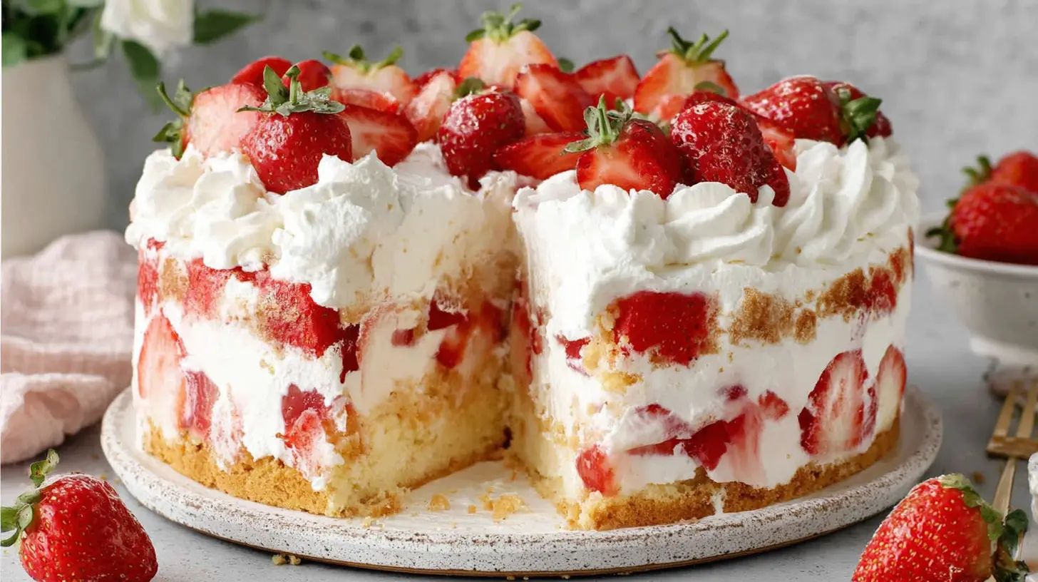 Strawberry Vanilla Cheesecake Cake final presentation