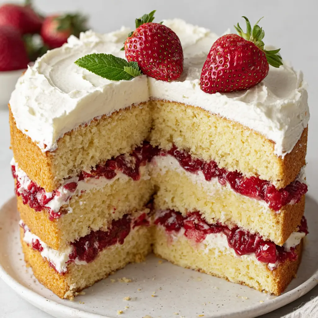 vanilla strawberry cream cake final presentation