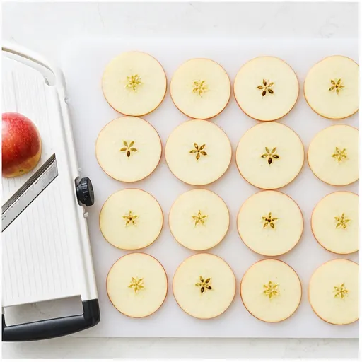 Step 1: Slicing apples thinly with mandoline