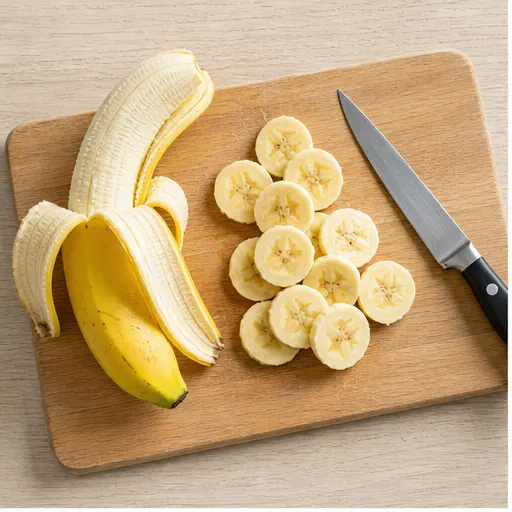 Step 1: Slicing firm ripe bananas into thin 1/8 inch rounds