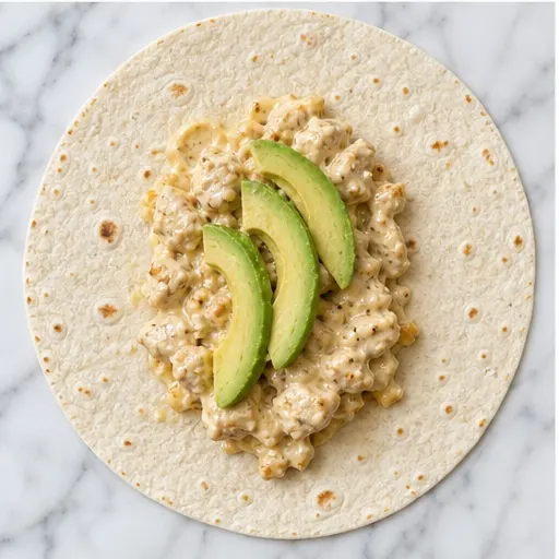 Step 3: Assembling the wrap with filling and avocado
