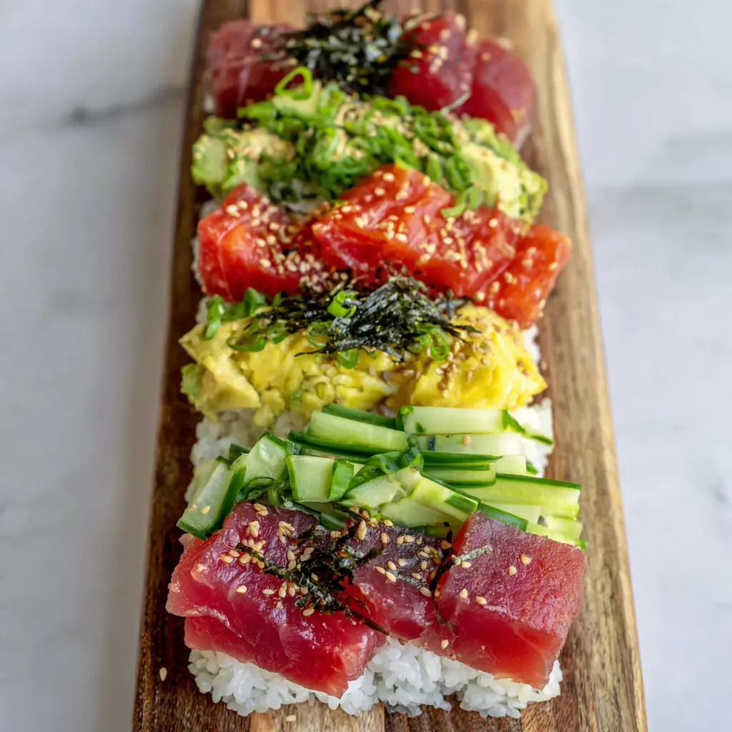 avocado tuna sushi stack - main ingredients