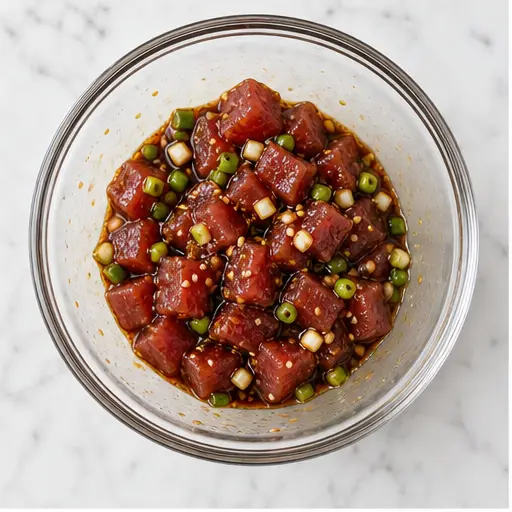 Step 1: Dicing and marinating the tuna