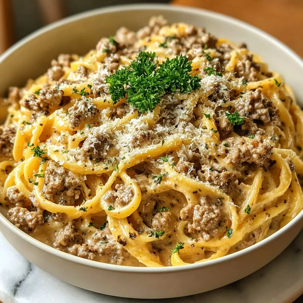 beef garlic butter pasta bowl - final presentation