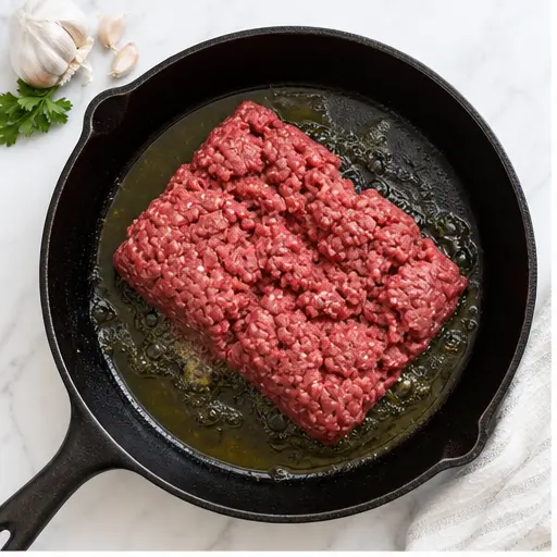 Step 1: Browning the ground beef in a hot skillet