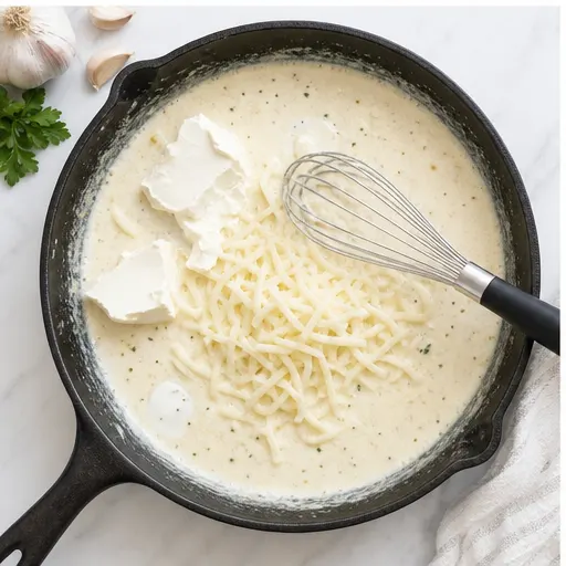 Step 3: Whisking together the creamy cheese sauce