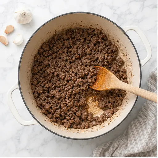 Step 1: Browning ground beef with garlic